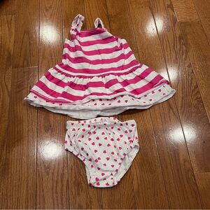 Baby Girl Joe Fresh Pink & White Striped Dress Heart Bloomer size 12-18 Months